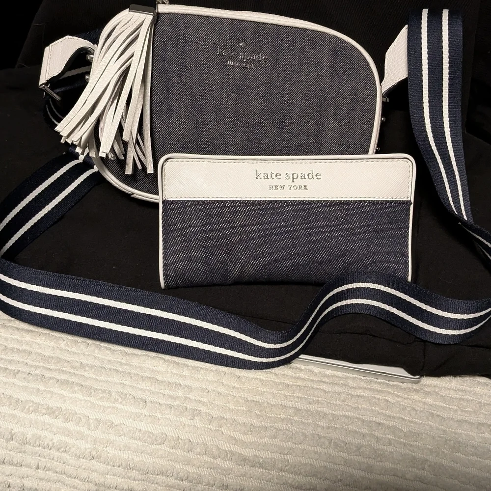 Kate Spade Set NEW Cameron Denim Colorblock Crossbody camera & Large Slim Wallet